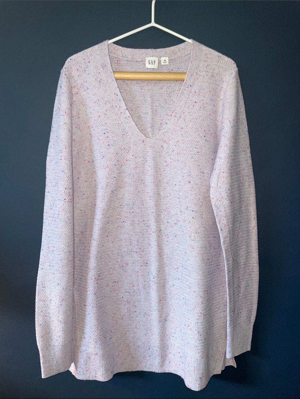 GAP Relaxed Knit Cotton V-Neck Sweater, Speckled Lavender, New